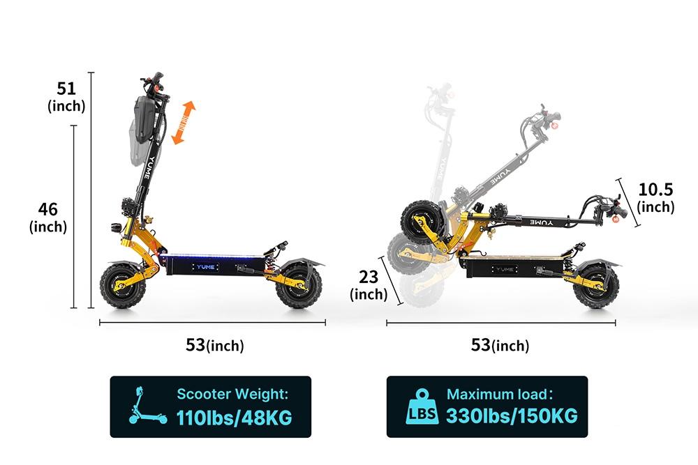 YUME X11+ Electric Scooter, 3000W*2 Motor 60V 30Ah Battery 11-inch Off-road Fat Tires 50mph Max Speed