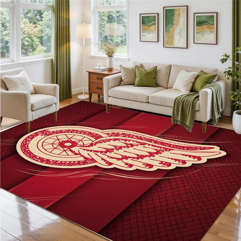 Detroit Red Wings Design Crystal Velvet Rug Soft Decorative Mat for Bedroom Entrance