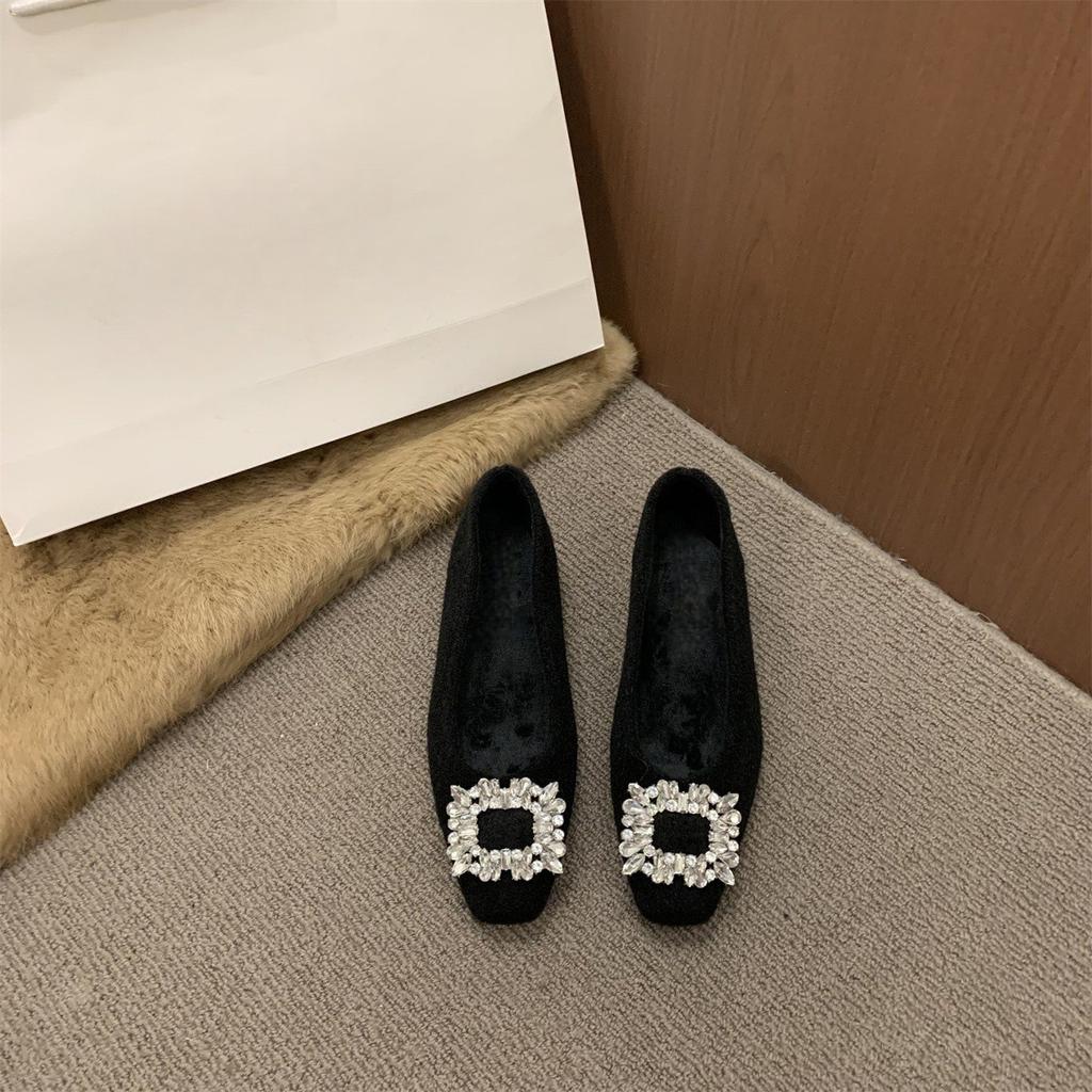 Inner heightening fluffy shoes Rhinestone buckle fleece warm Mary Jane shoes single shoes