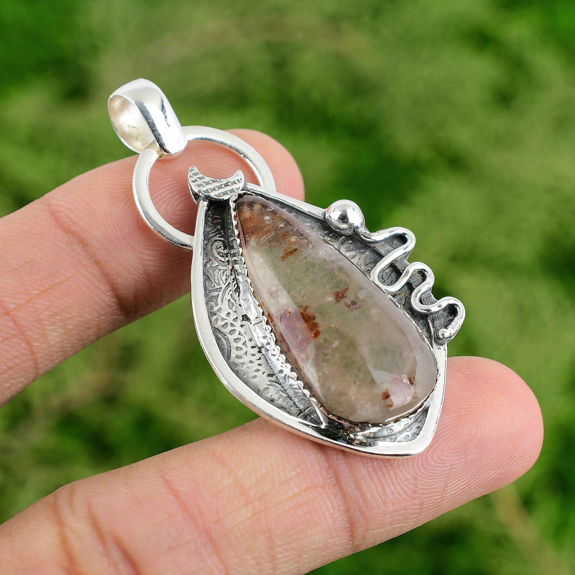 

Pear Natural Elestial Quartz 925 Sterling Silver Bezel Mother Ethnic New Pendant