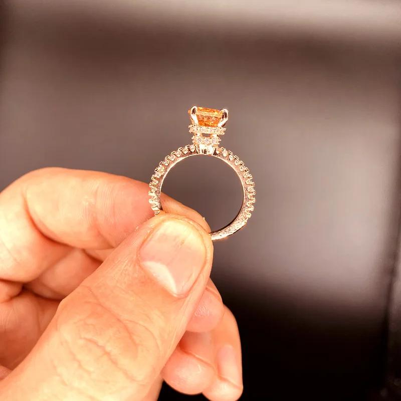 Luxury Big AAA CZ Women Fashion Party  Princess Cut Simulated Stones Rose Gold Color Wedding Band Ring Gift