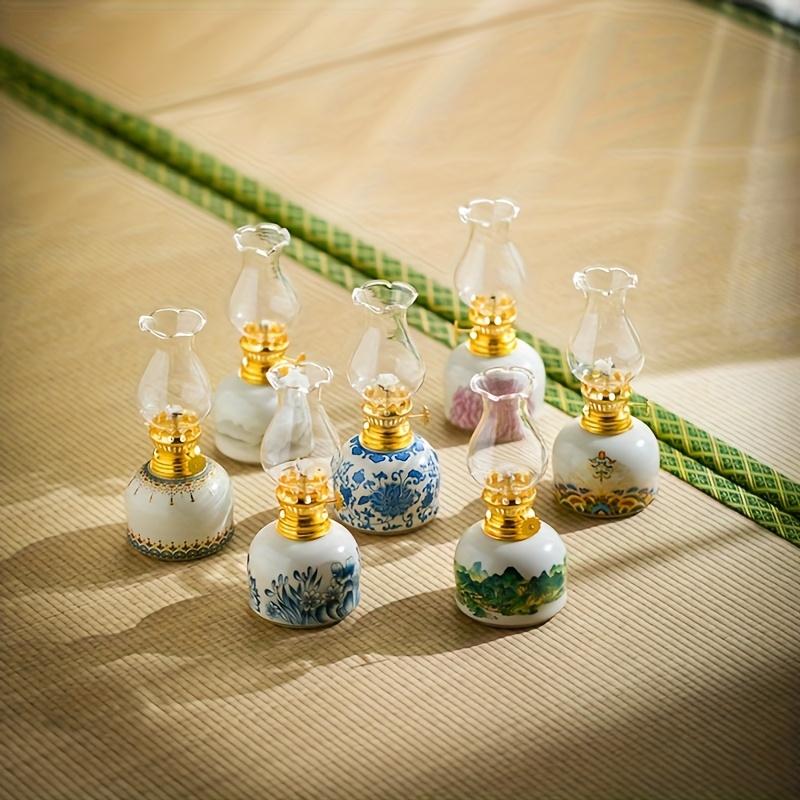 Vintage Blue and White Ceramic Lamp Suitable for Home Desktop Decorative Lighting Altar Ceramic Lamp Stand Candle Holder