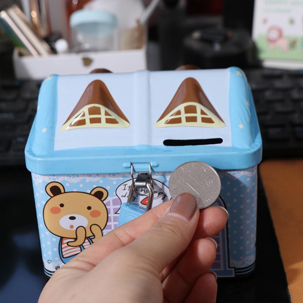 Geldbox Metall Hausform Sparschwein mit Schlüsselschloss Kreative Haus Münzbox Niedlicher Münzsafe Aufbewahrungsbox Weihnachtsgeschenk