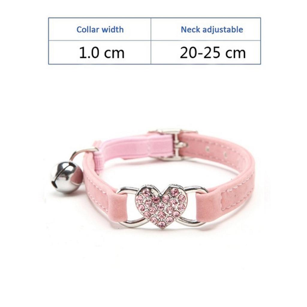 Cute Crystal Elastic Dog Collar Velvet Bell Heart Shape Pet Necklacce