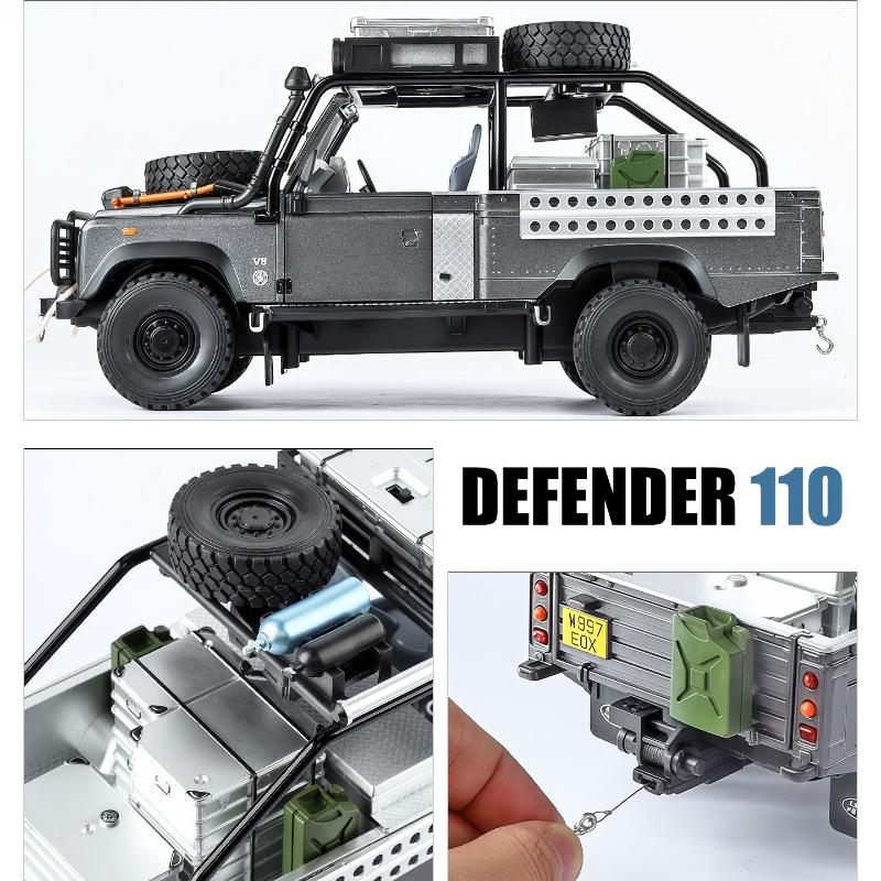 Simulation 1/24 Defender 110 Off-road Alloy Car Model Collection Ornament Children's Toy Vehicle Gift Pullback Light Miniature