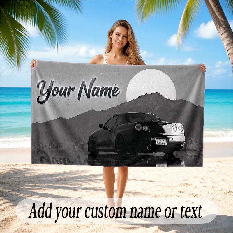 Car Racing Theme Beach Towel Personalized Custom Name & Text Soft Quick Dry Beach Towel for Swimming Travel