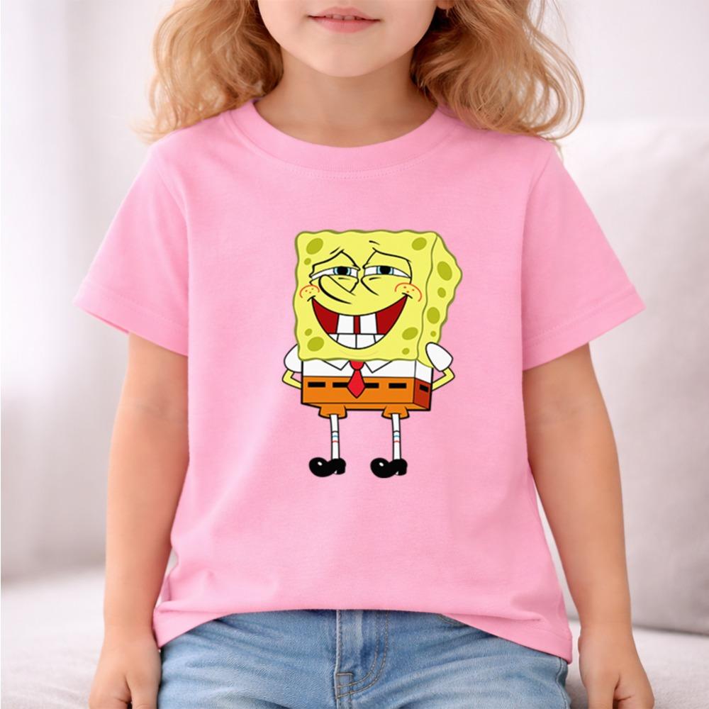 SpongeBob Happy Smile Character Kids Cotton T Shirt Iconic Cartoon Expression Comfortable Casual Clothing for Boys and Girls