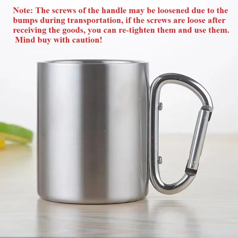 220/300ml Camping Travel Stainless Steel Cup Carabiner Hook Handle Picnic Water Mug Outdoor Travel Hike Cup Portable Mug