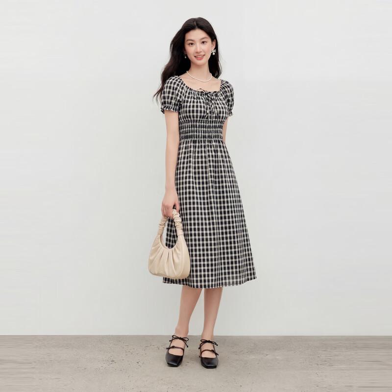 

Qiu Shui Yi Ren Women s Vintage Plaid A-line Mini Dress XL