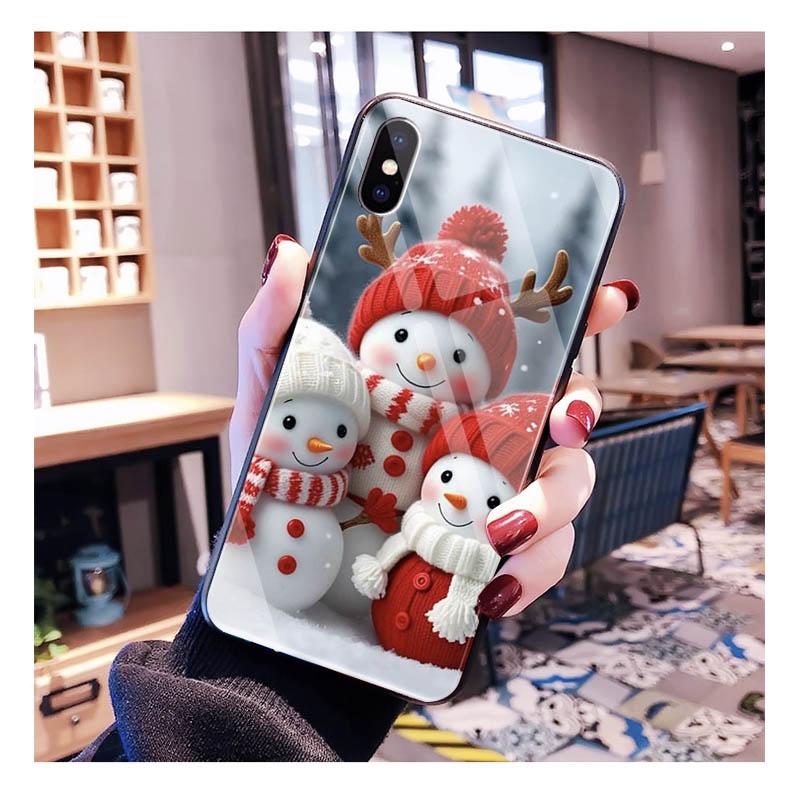 

Glass phone case For iPhone 17 Pro Max Air 17 16 15 14 13 Pro Max 15 16 Pro 15Plus Snowman Christmas iphone 13