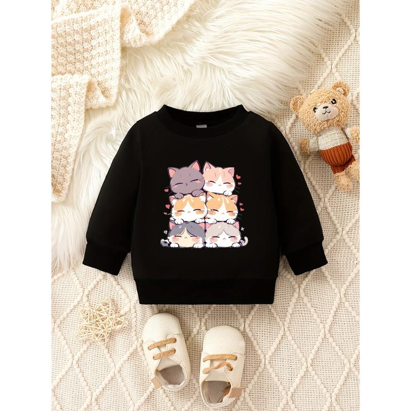European Size Sweet Cartoon Print Pattern, Comfortable And Easy Baby Round-Neck Sweatshirt for 0-3 Year Old Baby Girls