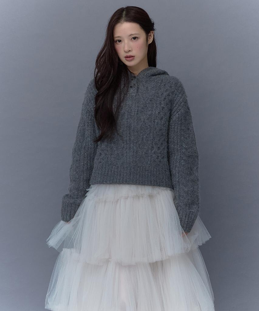 Deotiseu Angora Cream Cable Hood Knit_Tt5W303Ch