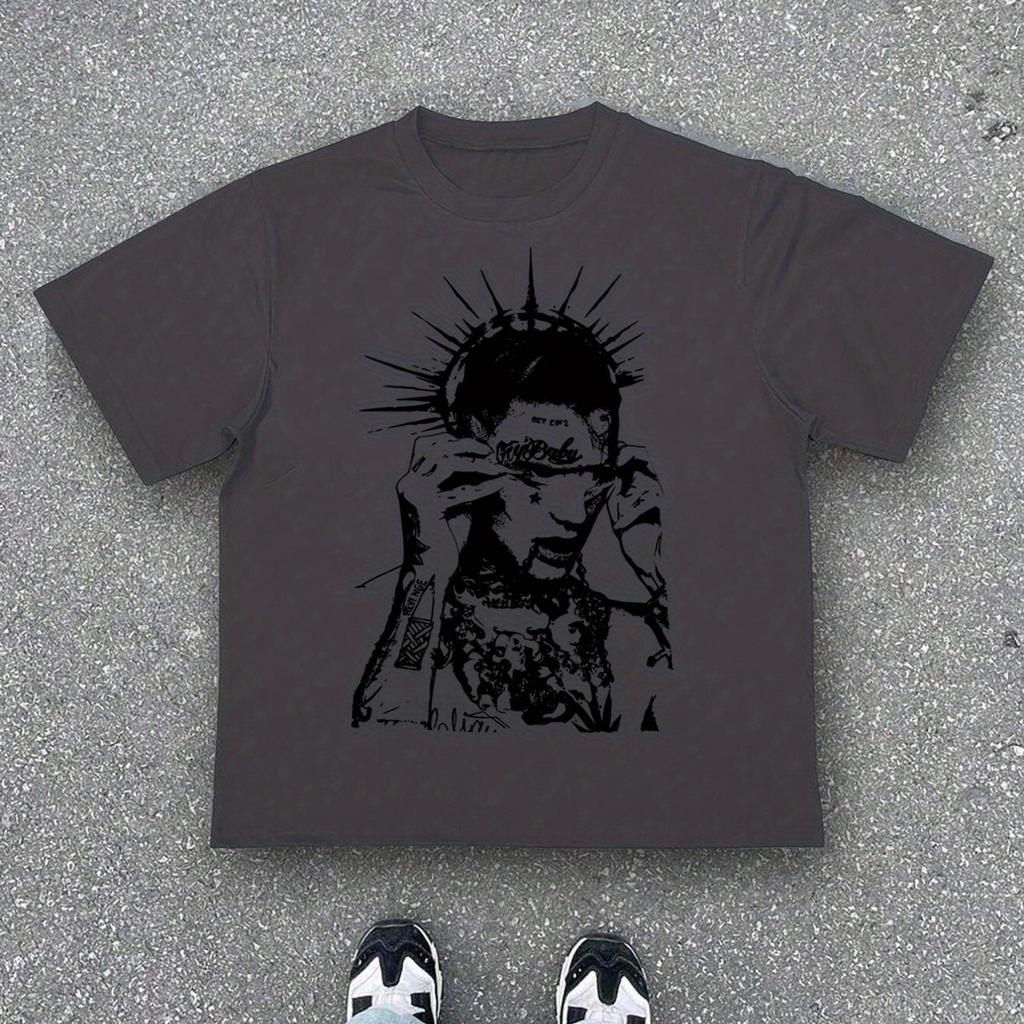 Men'S High Street Punk Style Print T-Shirt, a Trendy Casual Style for Everyday Wear, Perfect for Street Fashion Enthusiasts