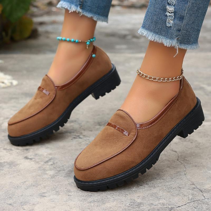 

Модные весенние новые лоферы на толстом каблуке, женская мода, круглый носок, глубокий вырез, замша, толстая подошва, противоскользящая, износостойкая, одинарная обувь 43