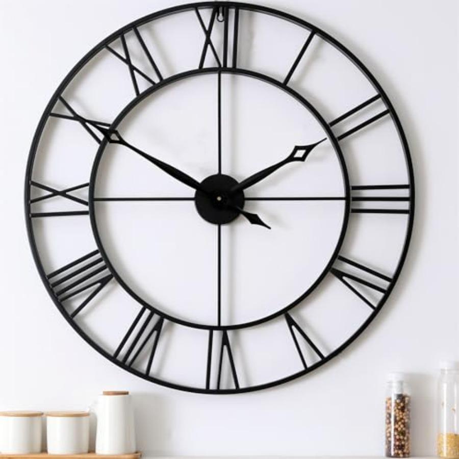 30 Inch Large Wall Clock Modern Oversized Roman Numeral Decorative Black Metal Wall Clock for Living Room Decor House Warming G