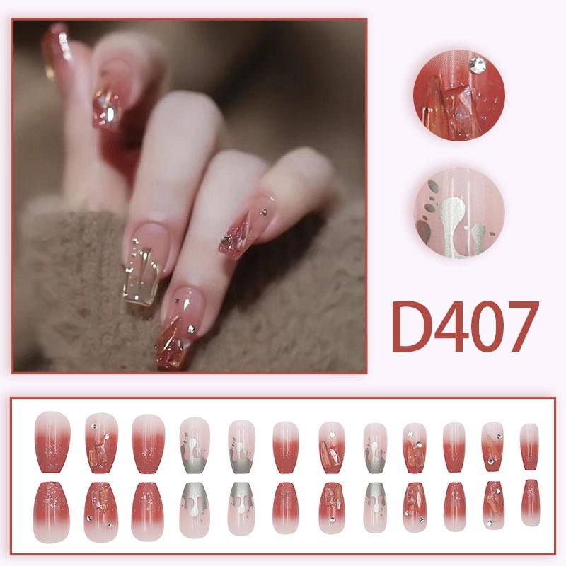 Gentle And Pure Style Wearable Nail Art Patch Color Stone Glitter Mid-length Removable Fake Nail Patch Finished Product