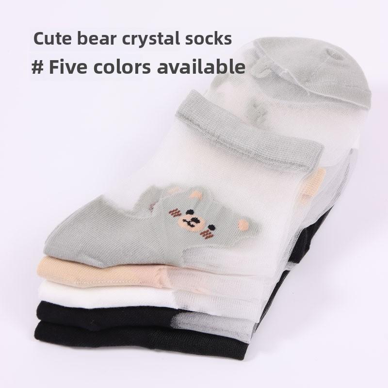 10 Pairs Summer Glass Socks Cute Cartoon Cat Jacquard Socks Summer Transparent Breathable Stockings
