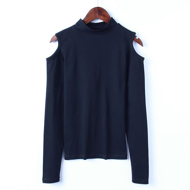 Women's Black Off-Shoulder Slim Fit Long Sleeve Korean Style Top