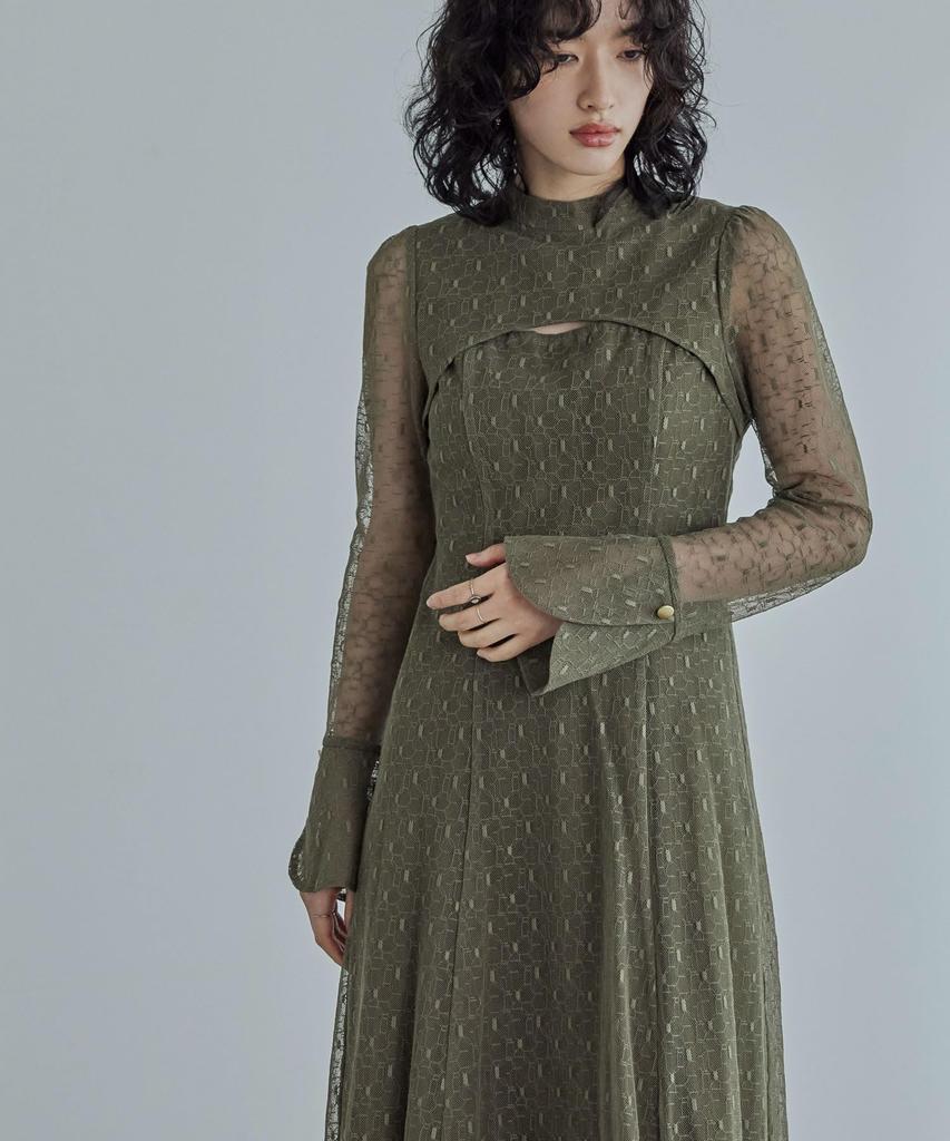 Geometric Party Wedding Lace L [niana] Back-open Dress, Dress, Dress, One-piece Dress, Olive,