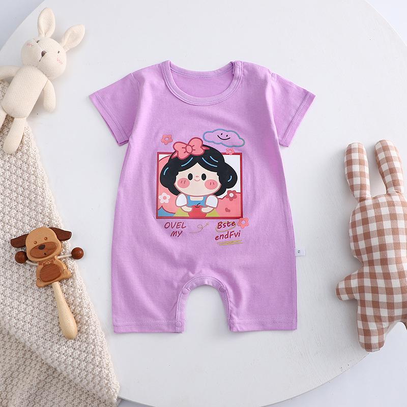 2026 Summer Kids O-Neck Short Sleeve Pajama-Rompers Baby Spring Short Crawling Clothes Cartoon Cotton Jumpsuit for Girl Boy