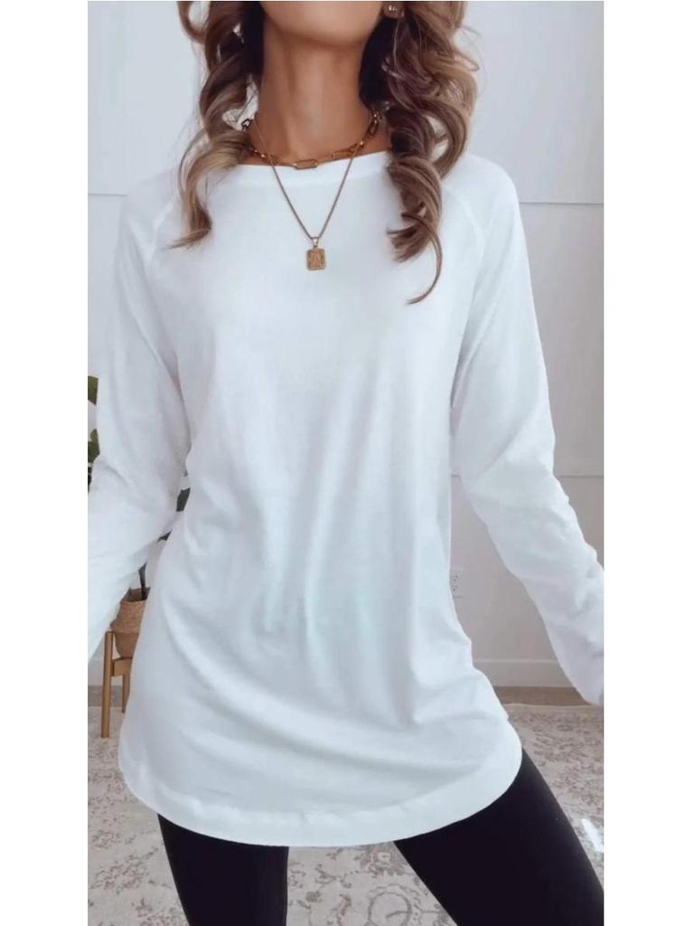 2024 Versatile Long-Sleeved European & American Solid Color Round Neck Casual T-Shirt