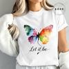 High Street T-Shirt Let It Be Rainbow Butterfly Print Shirt Fashion T-shirt Watercolor Butterfly Women Tee Summer Brand Tops