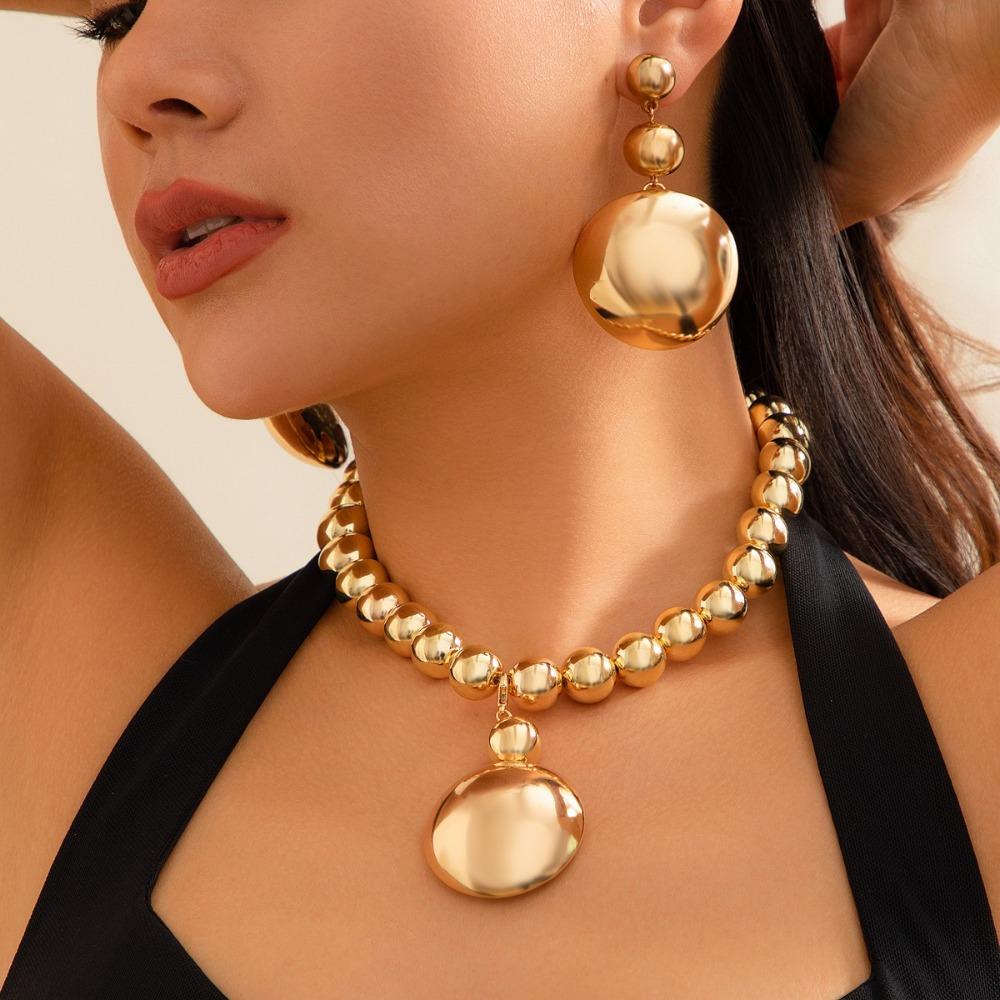 Punk Rock Metal String Beads Detachable Semi-circular Pendant Necklace for Women Exaggerate Neck Chain Jewelry Accessories Gifts