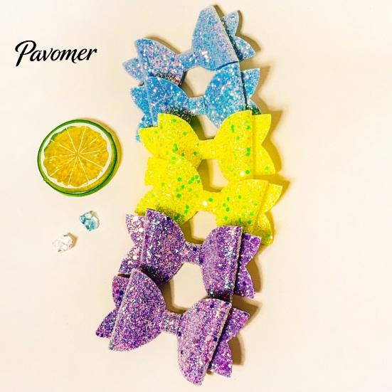Sparkly Hair Bows for Children 2Pcs Solid Color Glitter Bow Clip Girls, Double Layer Sparkling Cute Barrettes Little Girls Hairpin, Decorative