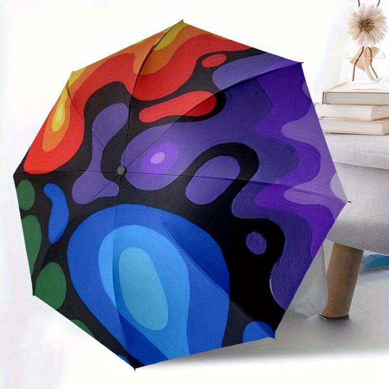 1pc Abstract Colors Automatic Open/close Folding Compact Umbrella, 8-Rib Sturdy Canopy, Lightweight Portable, Everyday Use, Gift, Outdoor Umbrella, Tr