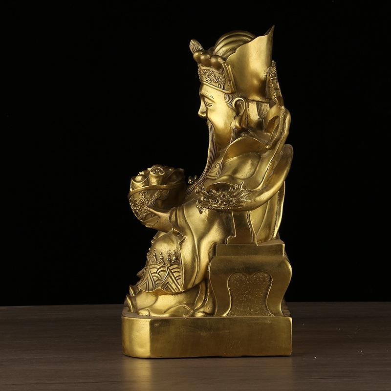 Copper of Statue Ruyi Yuanbao Dragon Head of Treasure Basin Sitting God of Wealth Star High Shine C