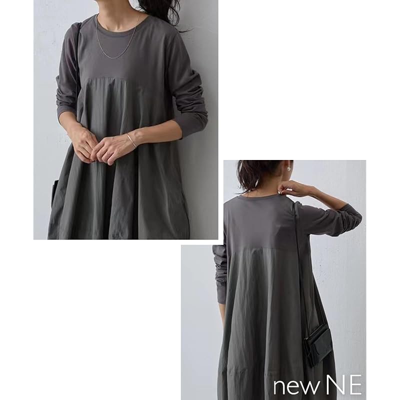 [Nyune] Cocoon dress formal long sleeve switching One piece Relaxing body shape cover Dress slimmer simple ladies spring autumn Beautiful big Dress