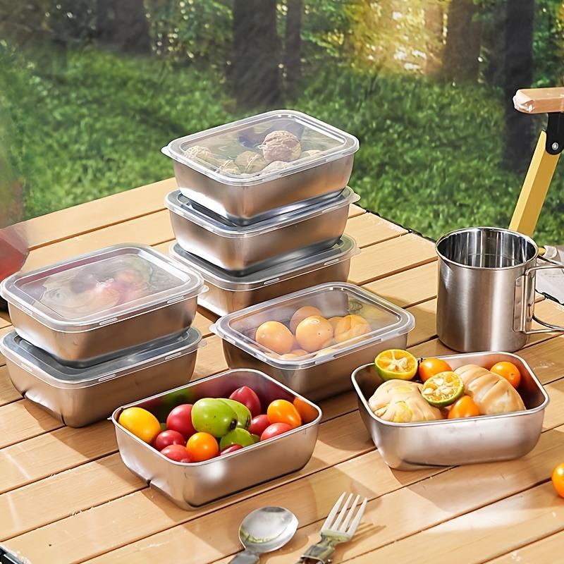 3pcs of Stainless Steel Storage Containers, Square Food Storage Boxes, Refrigerator Organizers, Outdoor Storage Bins