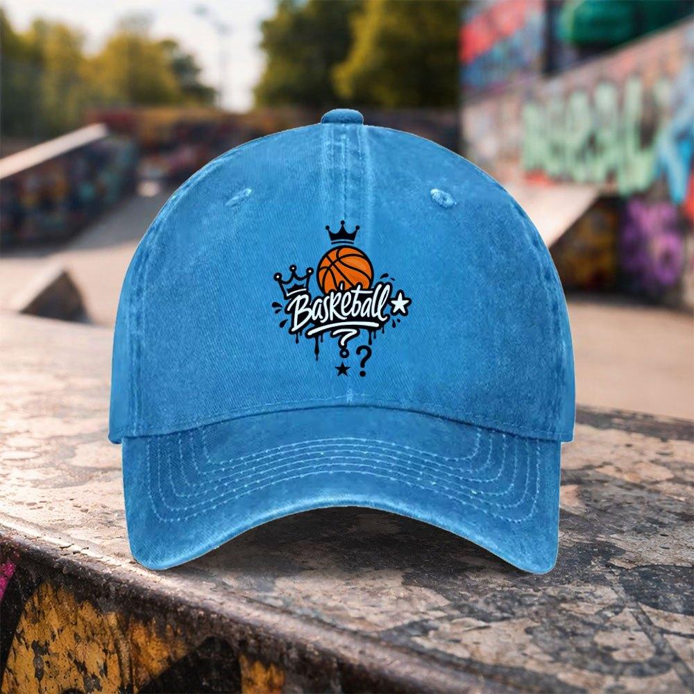 pc Unisex Duckbill Baseball Cap with Basketball Graffiti Print Adjustable Washed Cap Suitable for Outdoor Sports Casual Wear