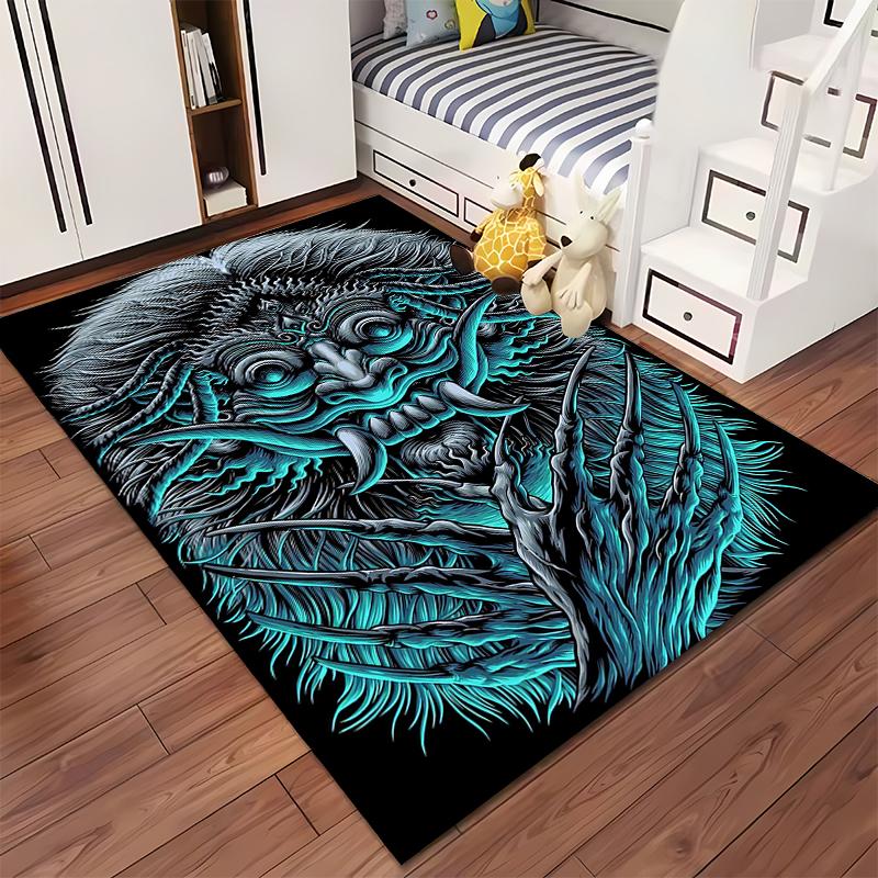 "Dark Monster Design Carpet with Blue Neon Claws and Intricate Patterns" Suitable for use as an anti-slip for living room bedroom sofas
