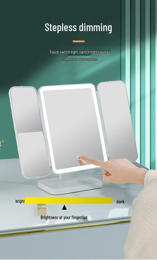 Multifunktionaler LED-Kosmetikspiegel mit Licht für Schlafzimmer oder Wohnheim, faltbares Design mit Aufbewahrung
