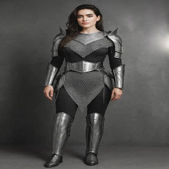 Královská dámská středověká válečnická zbroj Sada kroužkové oceli a ocelových plátů LARP Cosplay kostým pro hrdinské královny