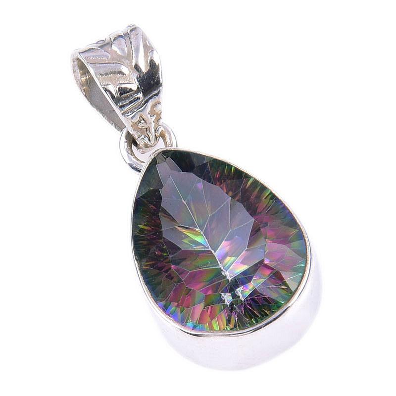 Doğal Mistik Topaz Değerli Taş 925 Katı Gümüş Hediye Kolye 1.25" c6h87