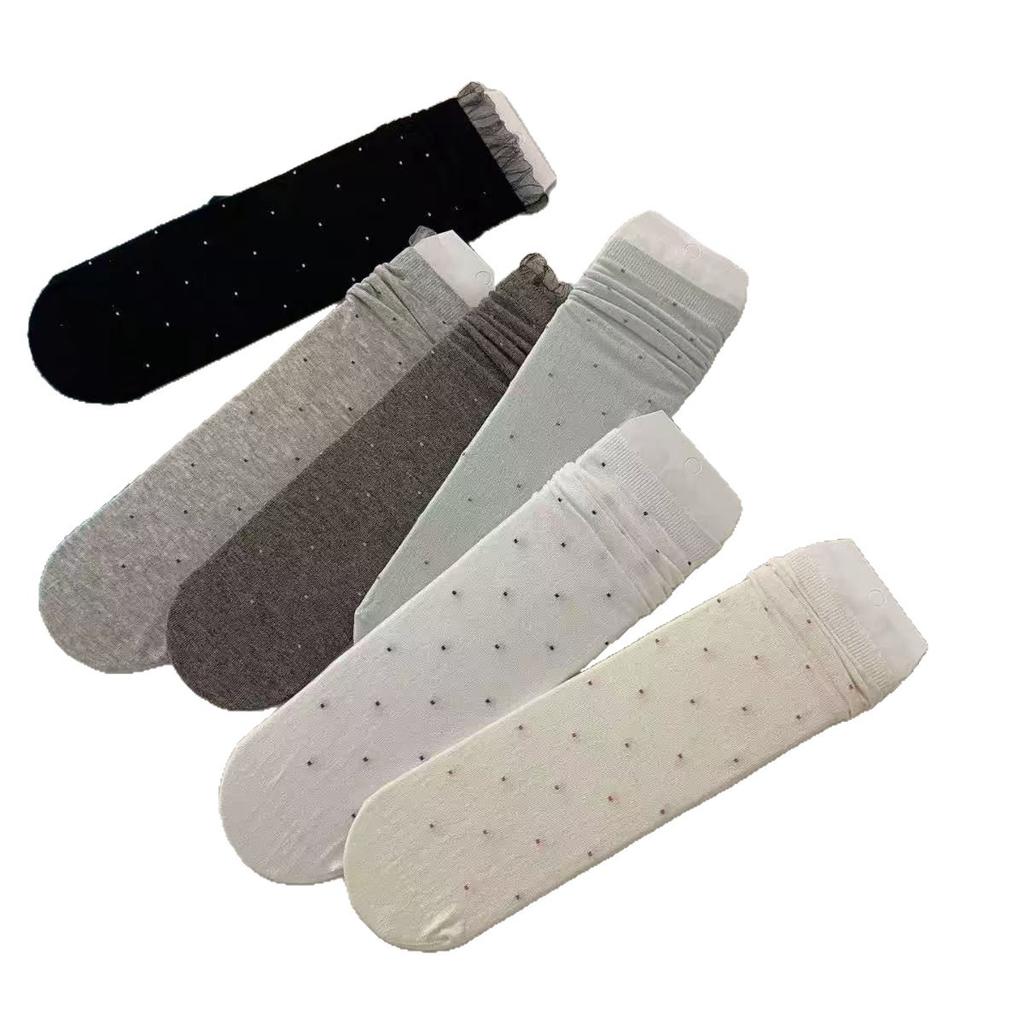 Sommer Dünne Netz Polka Dot Socken Einfarbig Spitze Spitze Mittelhohe Socken Wind Baumwolle Nahtlose Stapelsocken