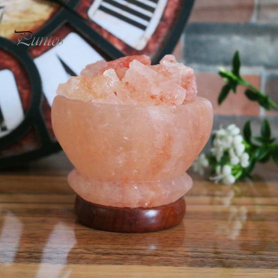 Night Light Romantic Glare Free Interesting Color Salt Lamp Changing Natural with Wooden Base Crystal