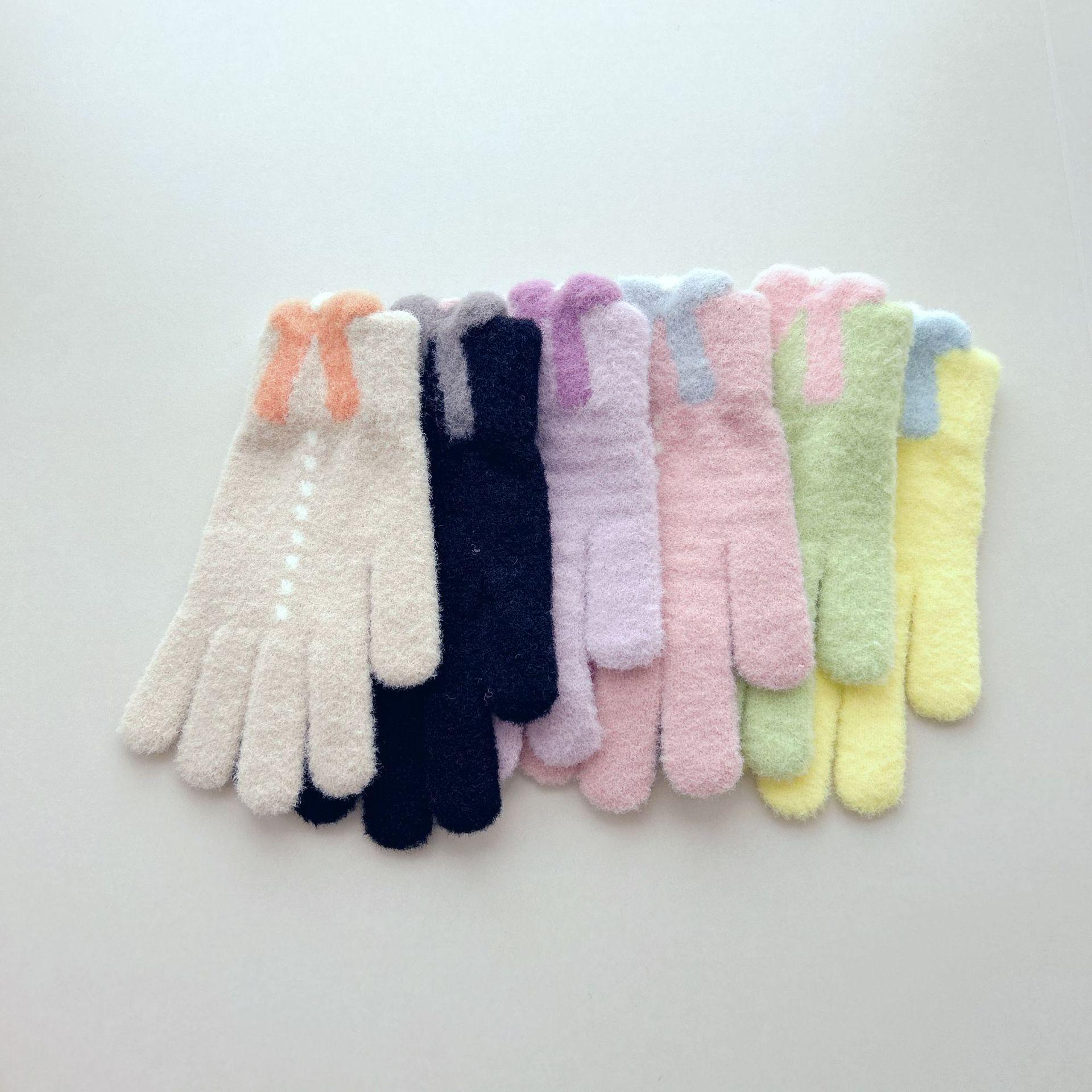 

Cute Bow Jacquard Touchscreen Plush Gloves - Winter Fleece-Lined Knit