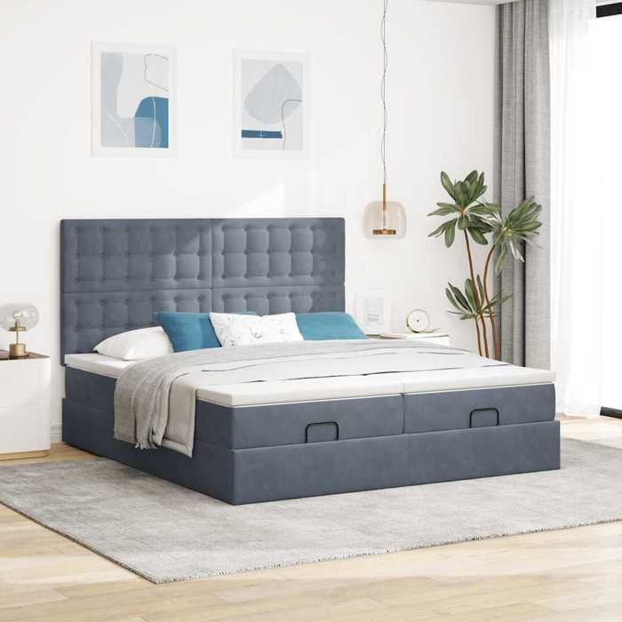 VidaXL Cadre de lit ottoman avec matelas gris foncé 160x200cm velours 3313803