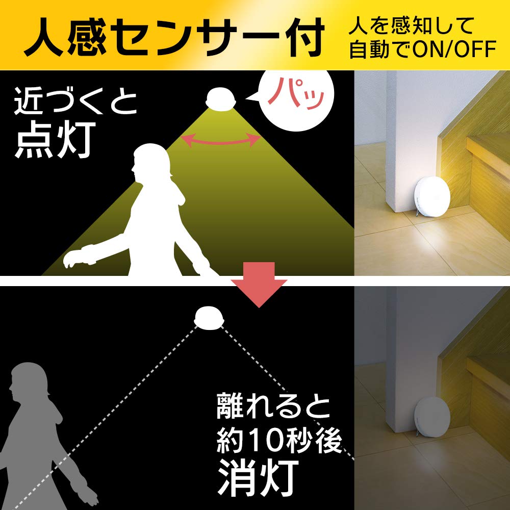 Iris Ohyama LED Sensor Light with Motion Battery-Operated Sensor, Multi-Type, BSL40MN-WV2