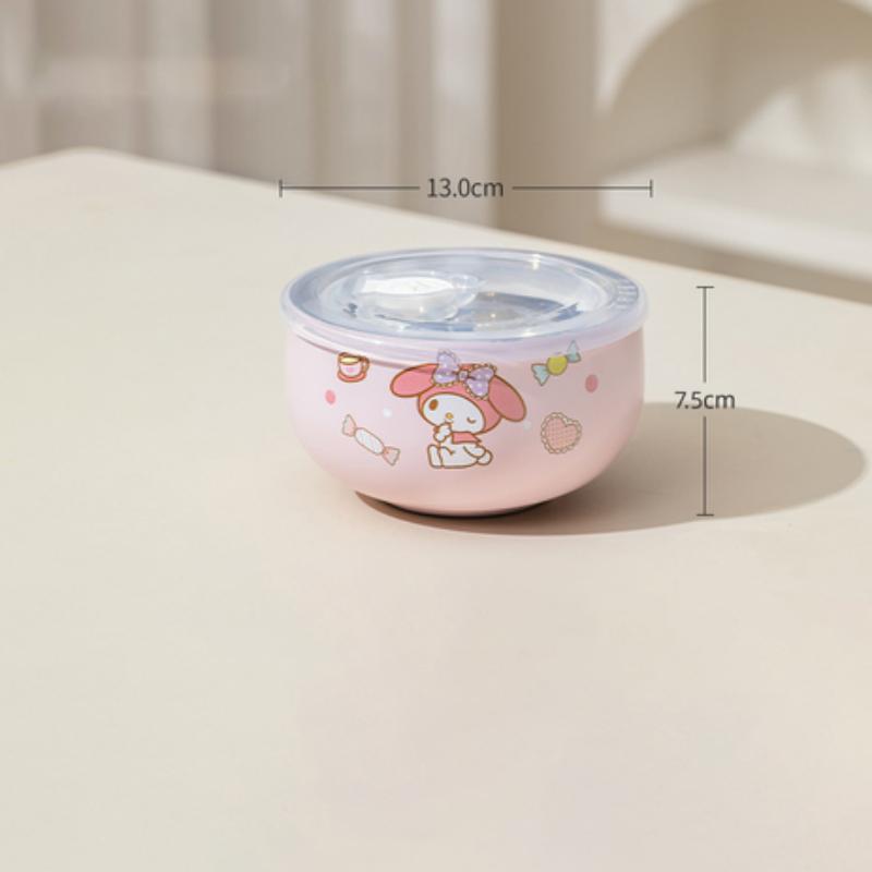 For Sanrio Kawaii Hello Kitty Kuromi Rice Bowl Soup Bowl Kids 316 Steel Bowl Double-layer Heat Insulation&Anti-scald Tableware
