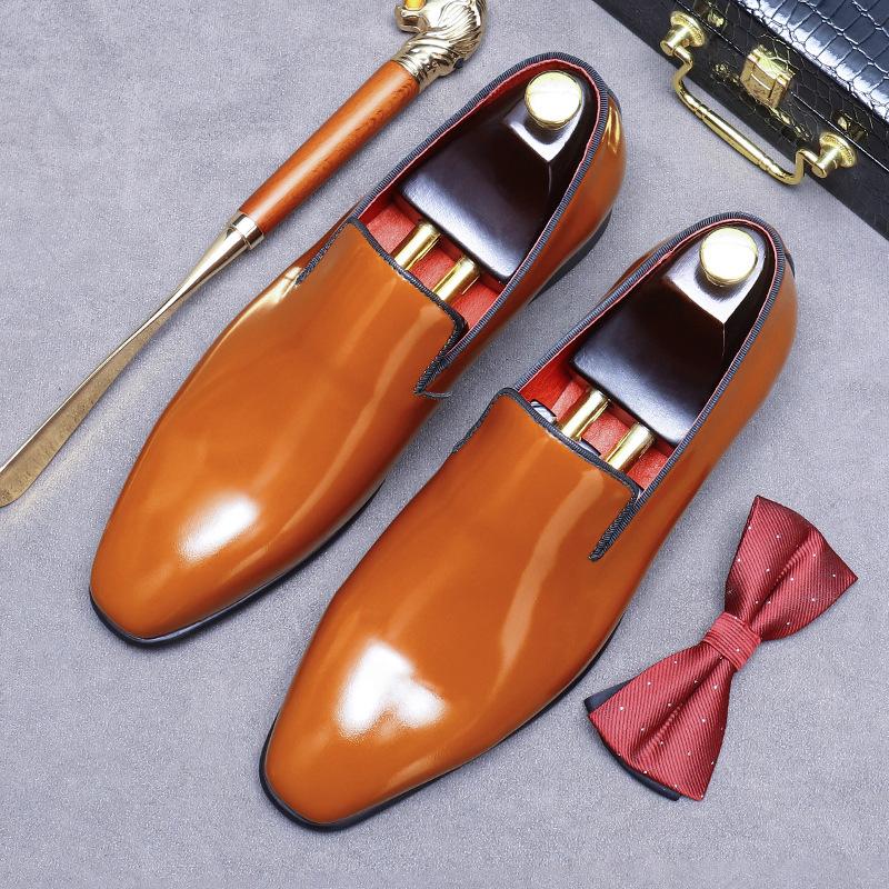 British Men's Formal Single Shoes Glossy Lacquered First Layer Cowhide Foot Cover Simple Business Shoes