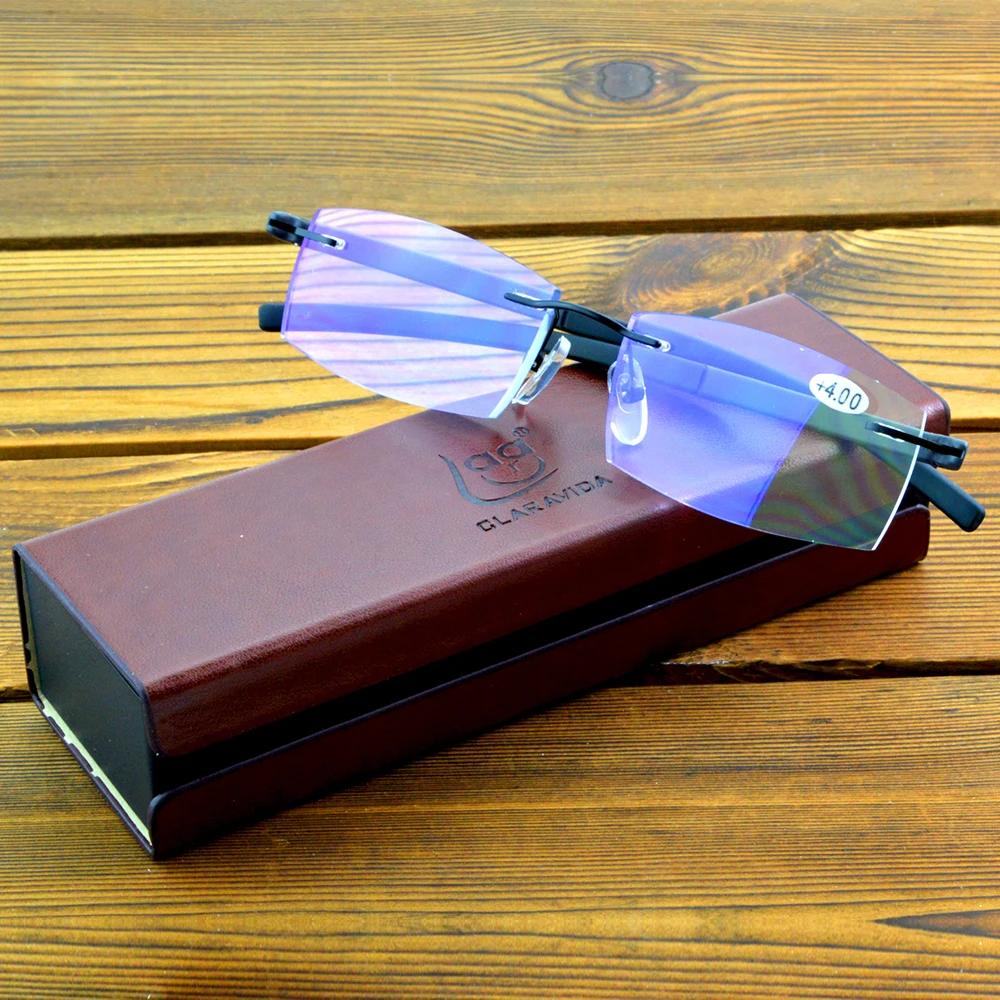 Clara Vida Rimless Luxury Tr90 Temples Rectangular Simple Diamond Cut Multilayer Coating Men Women Reading Glasses +0.75 To +4