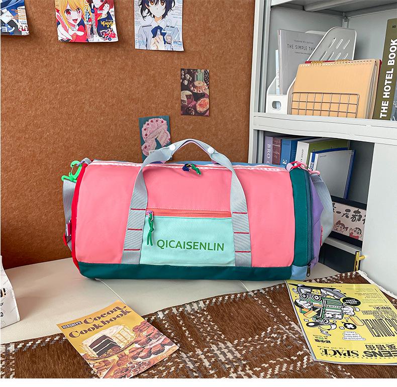 Dopamine Color Block Travel Bag - Unisex, Nylon, Foldable, Large Capacity, Handheld, Shoulder/Crossbody, Fitness Luggage