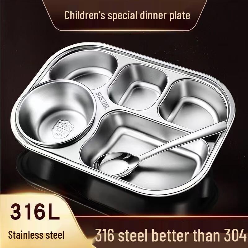 

316 Stainless Steel Four-Compartment Meal Plate with Bowl