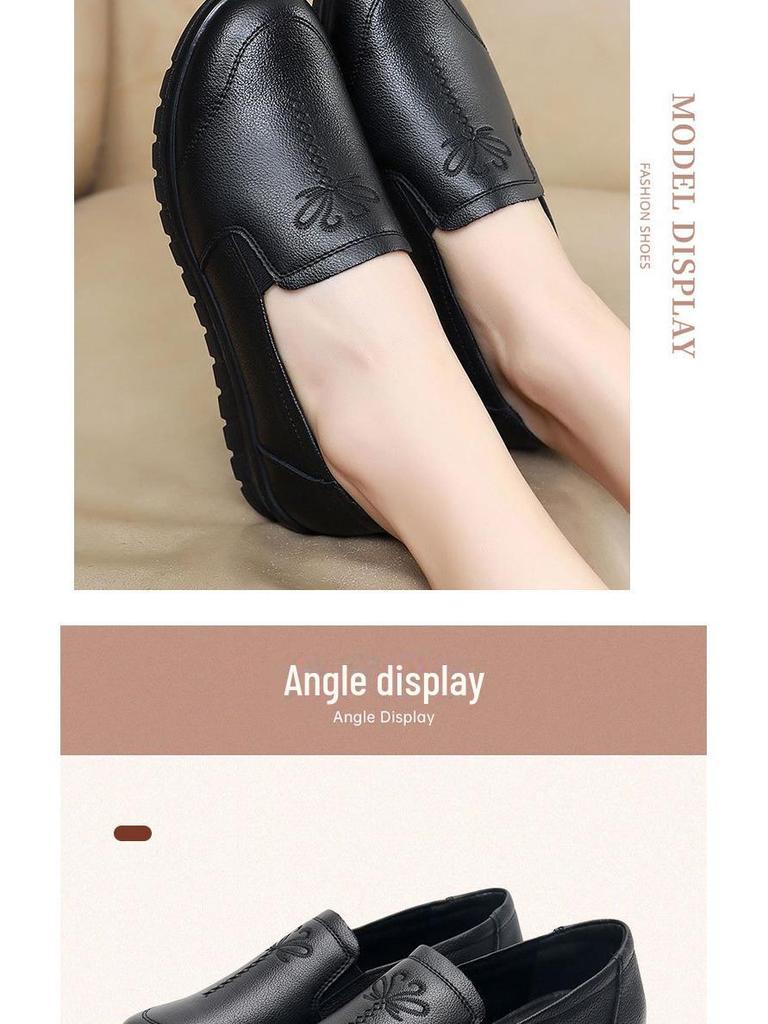 Neue Damen-Lederschuhe mit runder Zehenpartie und weicher Sohle aus Rindsleder für Damen mittleren und höheren Alters