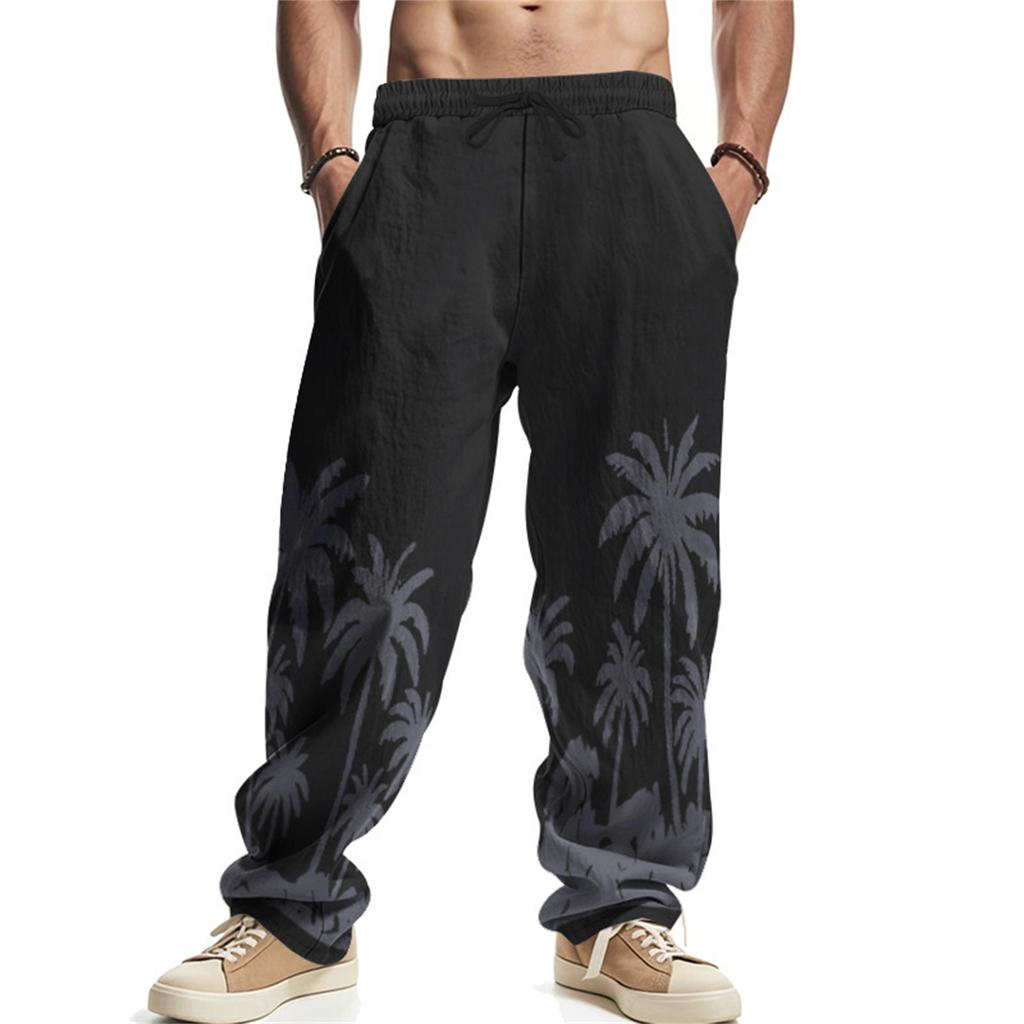 Casual Men Beach Trend Button Loose Skin-friendly Breathable Sports Linen Pants