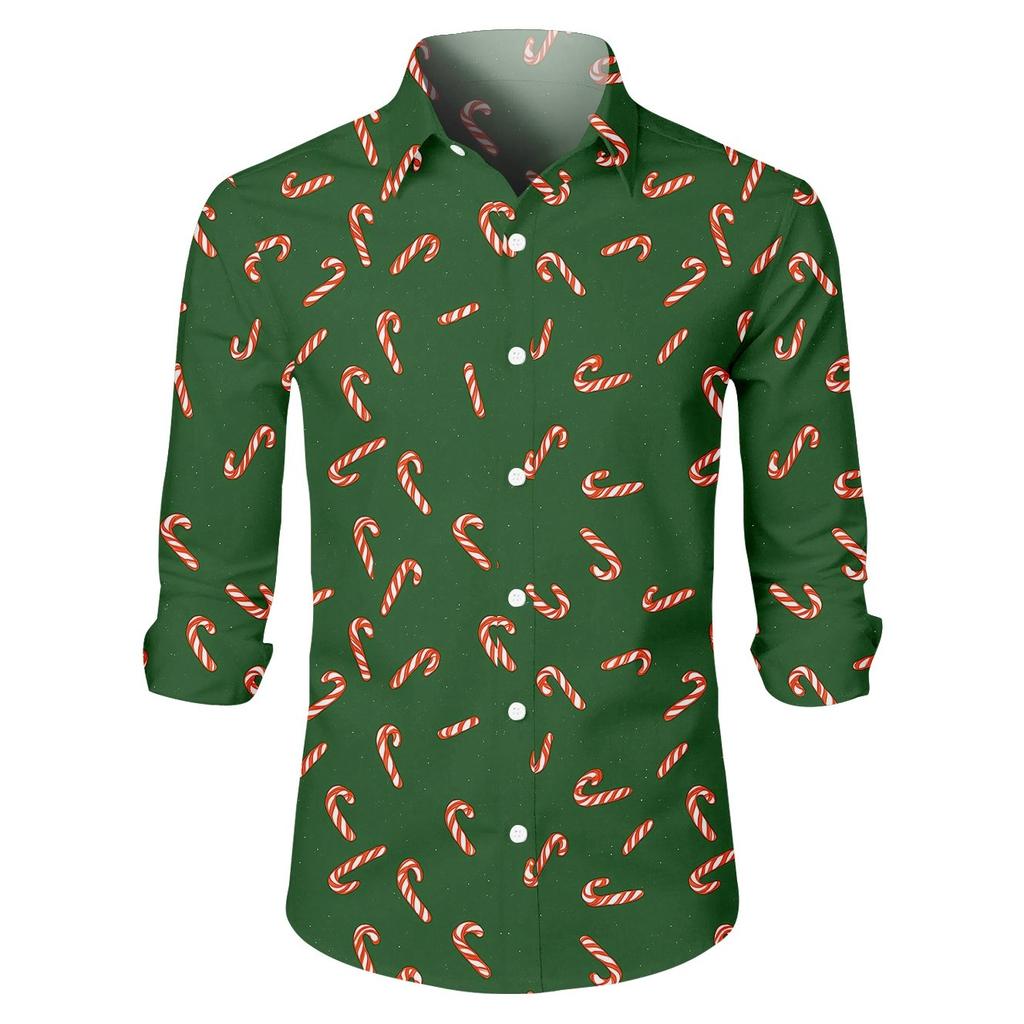 Men's Christmas Shirt Christmas Print Long Sleeve Button Shirt